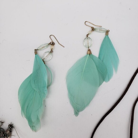 Lot of Funky Real Feather Jewelry - Pierced Earrings and Necklace - Picture 5 of 11
